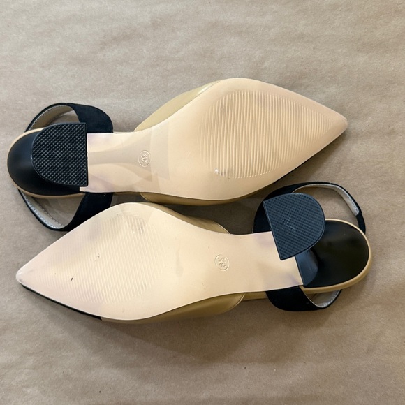 Coutgo Black and Tan Slingback Pumps Pointed Toe Slip On Stiletto Heels - Picture 3 of 8